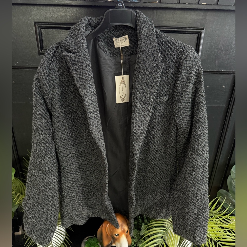 New MIA JOY By Joyfolie Charcoal Black Grey Louve Blazer L nwt